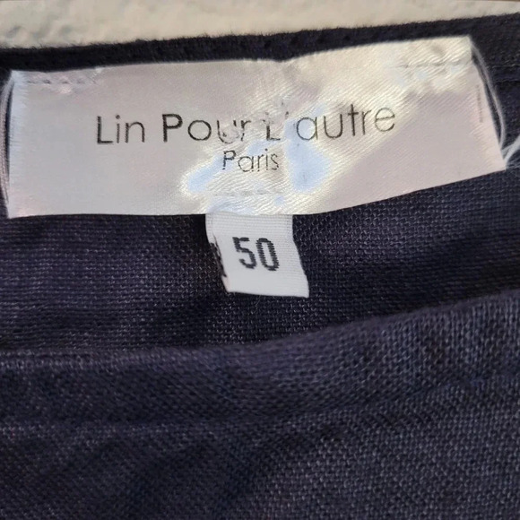 Lin Pour L'autre Women's Blouse Top Size 50 Blue 100% Linen Floral Roll Sleeves - Picture 3 of 10